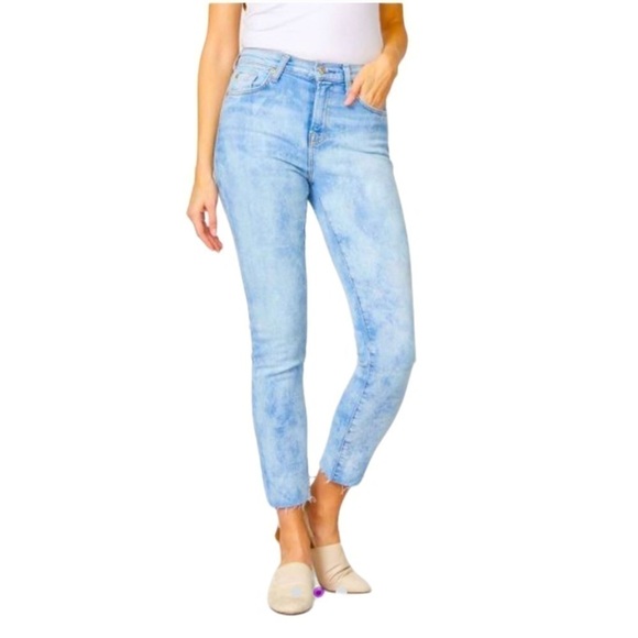 7 For All Mankind Roxanne Tie-Dye Light Wash High Waisted Skinny Jeans - Picture 1 of 15